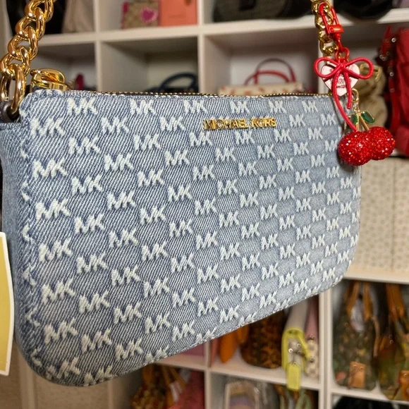 Michael Kors Jet Set Small Chain Denim Pouchette NWT - Picture 7 of 17